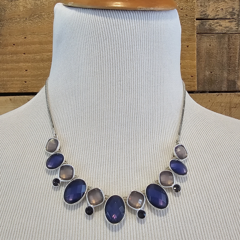 Nine West purple and blush pink faceted stone necklace in silvertone setting